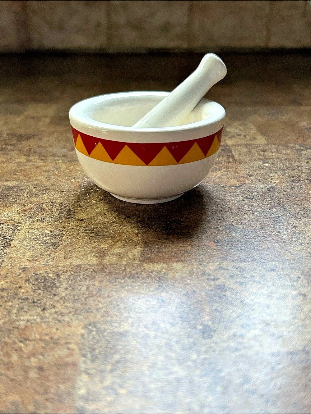 Ceramic Mortar and Pestle in White & Red
